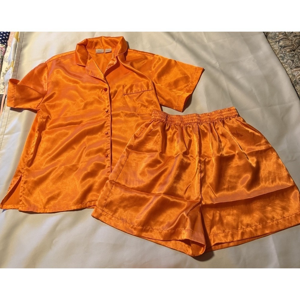 Vintage Etonne Sarah Richards Satin Pajama Set Orange S Shorts And Top